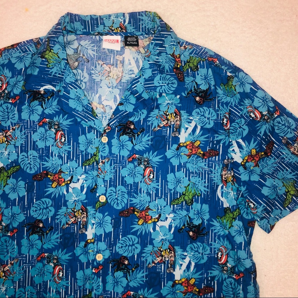 Marvel shirt button down Hawaiian short sleeve Hulk Thor Captain America XL men